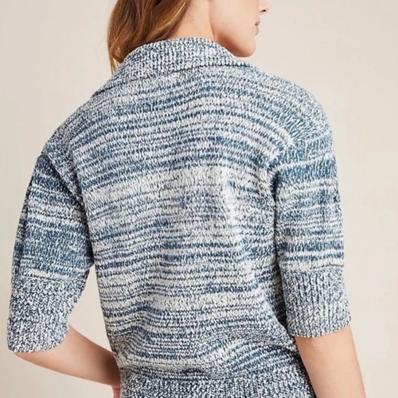 Anthropologie Carlotta Collared Marled Knit Sweater Blue Cream Pullover XS - Picture 3 of 10